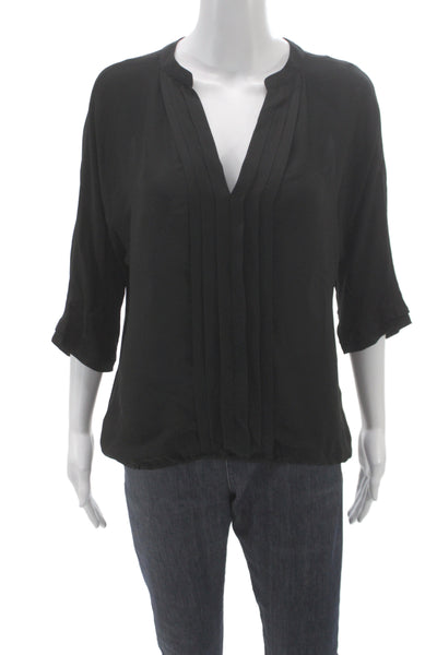 Joie Womens Basic V-Neck Silk 3/4 Sleeve Blouse Black Size S