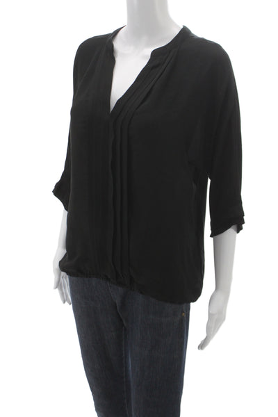 Joie Womens Basic V-Neck Silk 3/4 Sleeve Blouse Black Size S