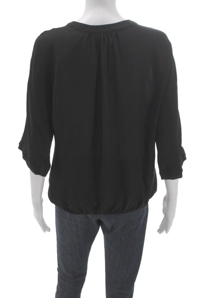 Joie Womens Basic V-Neck Silk 3/4 Sleeve Blouse Black Size S