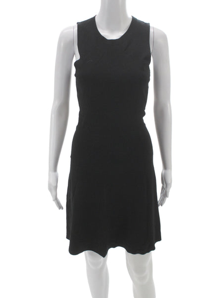 Halston Women Tank Dress Black Sleeveless Round Neck Knee Length Size S