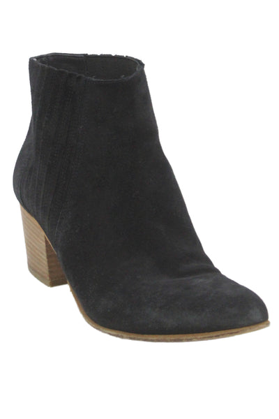 Vince Womens Suede Block Heels Ankle Boots Shoes Black Size 7M