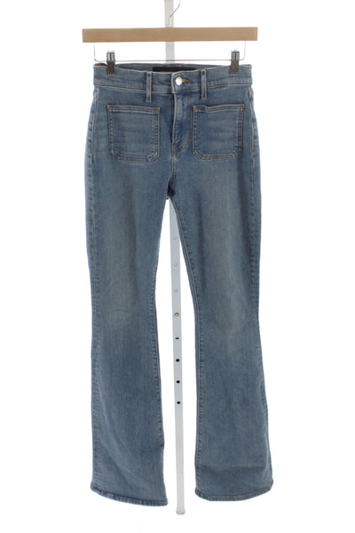 Veronica Beard Women Flared High Rise Jeans Blue Button Cotton 34in Size 24