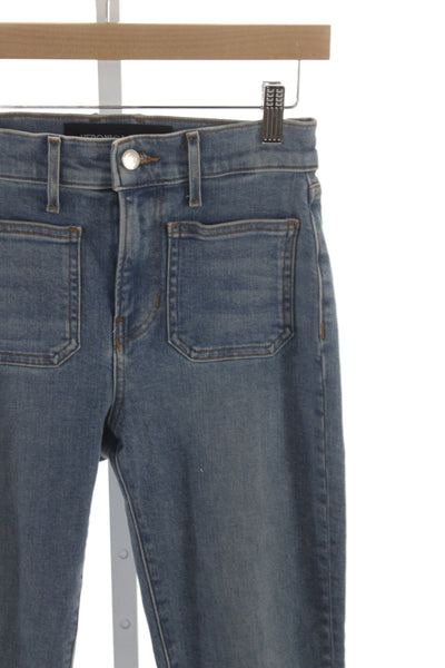 Veronica Beard Women Flared High Rise Jeans Blue Button Cotton 34in Size 24
