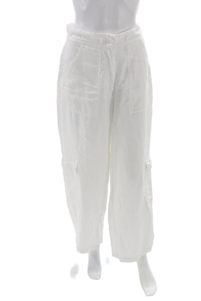 Faithfull The Brand Womens Cargo Pants White Linen Button Inseam 30 Size 4