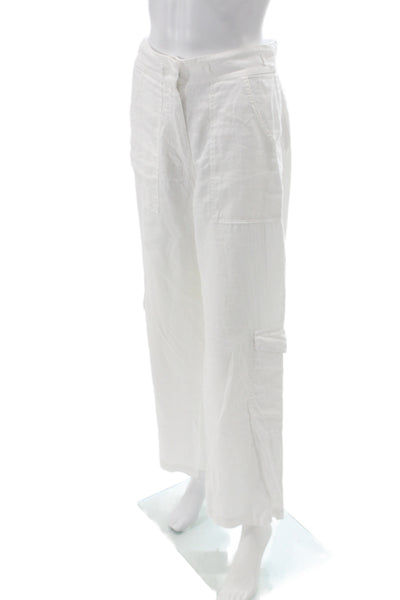 Faithfull The Brand Womens Cargo Pants White Linen Button Inseam 30 Size 4