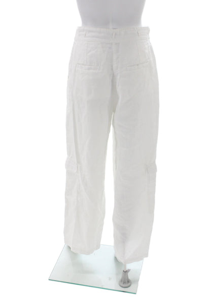 Faithfull The Brand Womens Cargo Pants White Linen Button Inseam 30 Size 4