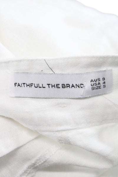 Faithfull The Brand Womens Cargo Pants White Linen Button Inseam 30 Size 4