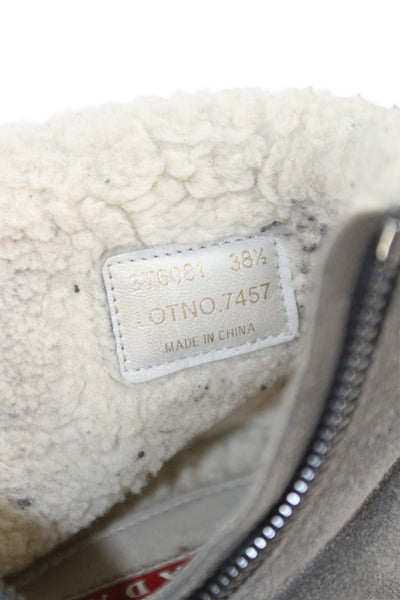 Prada Womens Suede Fuzzy Lined Wedge Heels Ankle Boots Shoes Gray Size 8.5