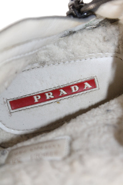 Prada Womens Suede Fuzzy Lined Wedge Heels Ankle Boots Shoes Gray Size 8.5