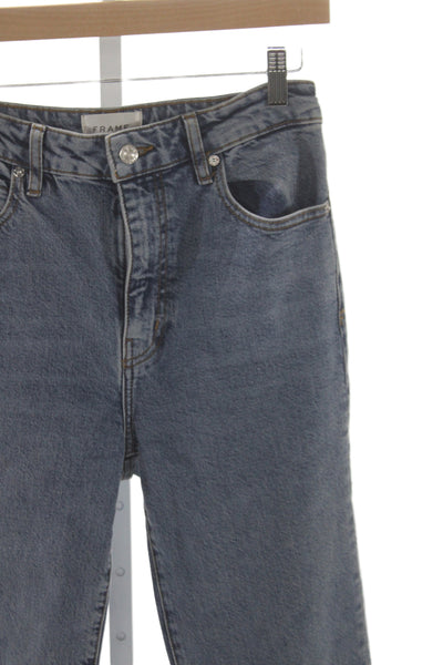 Frame Women Straight High Rise Blue Cotton Jeans Button Size 27