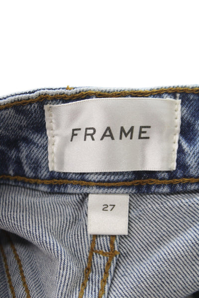 Frame Women Straight High Rise Blue Cotton Jeans Button Size 27