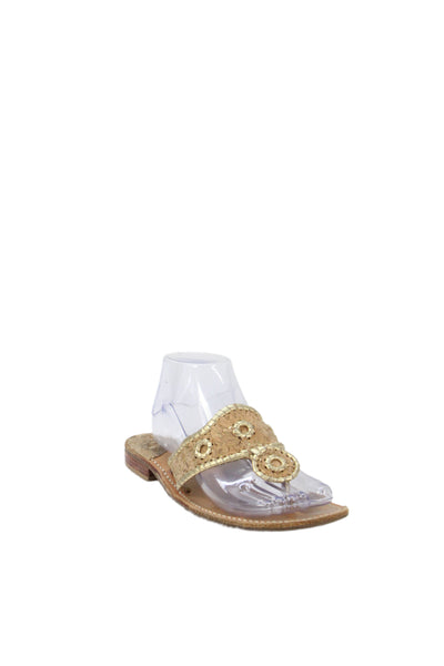 Jack Rogers Womens Metallic Leather Trim Cork T Strap Sandals Gold Brown Size 9