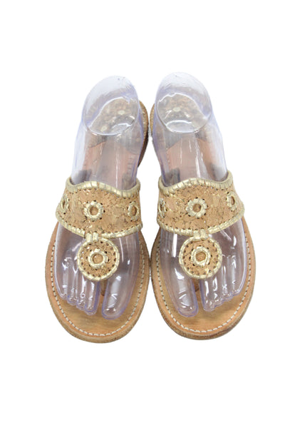 Jack Rogers Womens Metallic Leather Trim Cork T Strap Sandals Gold Brown Size 9