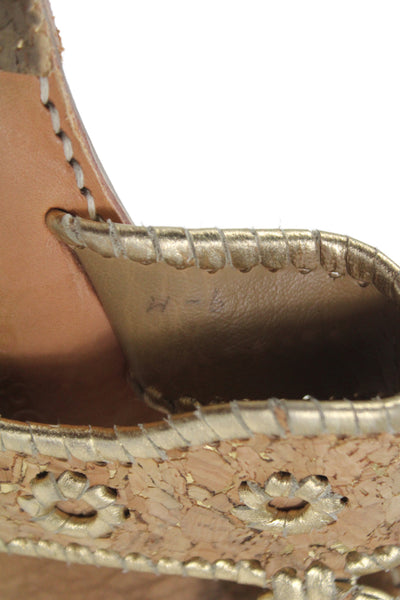 Jack Rogers Womens Metallic Leather Trim Cork T Strap Sandals Gold Brown Size 9