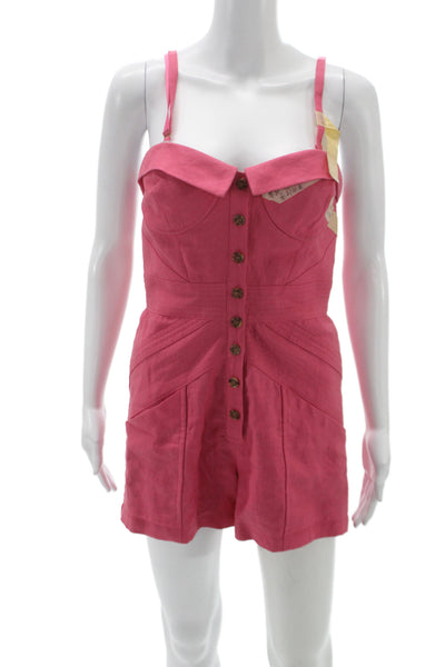 Badgley Mischka Womens Pink Linen Sweetheart Romper Sleeveless Button Size S