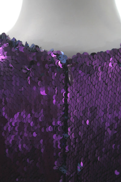 Badgley Mischka Women Fit & Flare Sequin Purple Sleeveless Dress Zip Size S