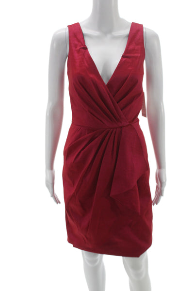 Badgley Mischka Women Red Silk V Neck Sleeveless Mini Cocktail Dress Size 30