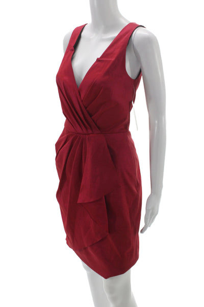 Badgley Mischka Women Red Silk V Neck Sleeveless Mini Cocktail Dress Size 30