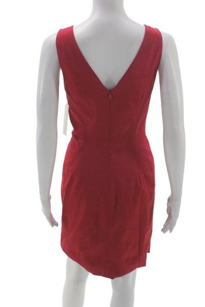 Badgley Mischka Women Red Silk V Neck Sleeveless Mini Cocktail Dress Size 30