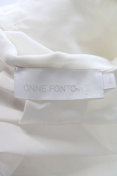 Anne Fontaine Womens Silk Collared Tunic Blouse White Long Sleeve Size 40