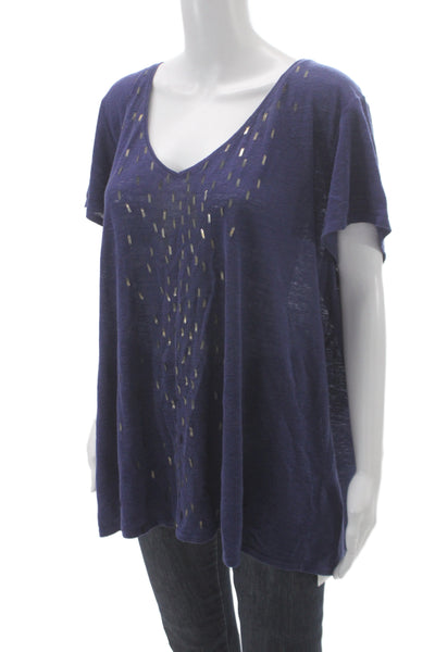 Eileen Fisher Women Linen V-Neck Tunic Short Sleeve Blue Size 1X