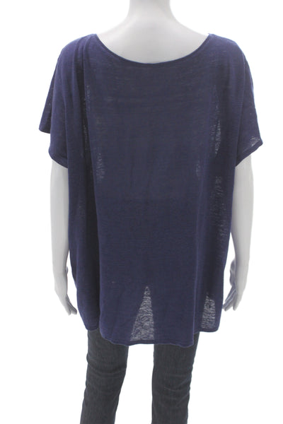 Eileen Fisher Women Linen V-Neck Tunic Short Sleeve Blue Size 1X