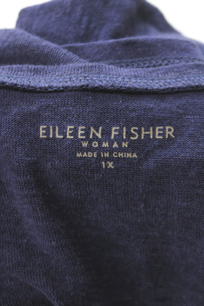 Eileen Fisher Women Linen V-Neck Tunic Short Sleeve Blue Size 1X