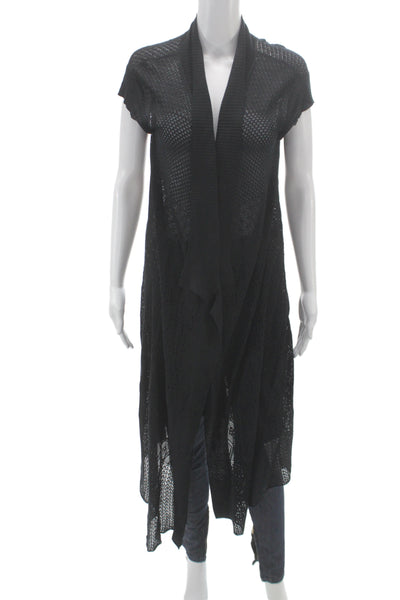 Eileen Fisher Womens Black Silk V-Neck Short Sleeve Cardigan Size M