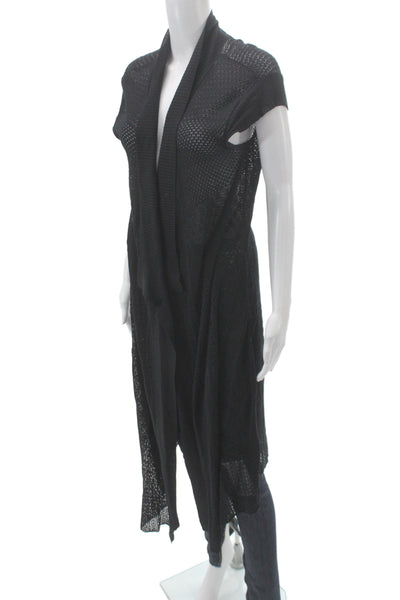 Eileen Fisher Womens Black Silk V-Neck Short Sleeve Cardigan Size M