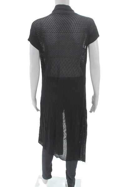 Eileen Fisher Womens Black Silk V-Neck Short Sleeve Cardigan Size M