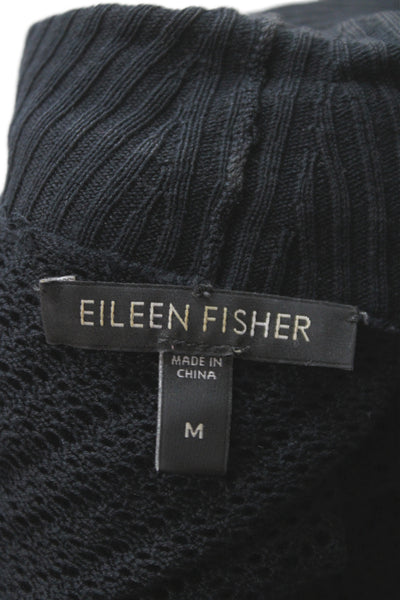 Eileen Fisher Womens Black Silk V-Neck Short Sleeve Cardigan Size M