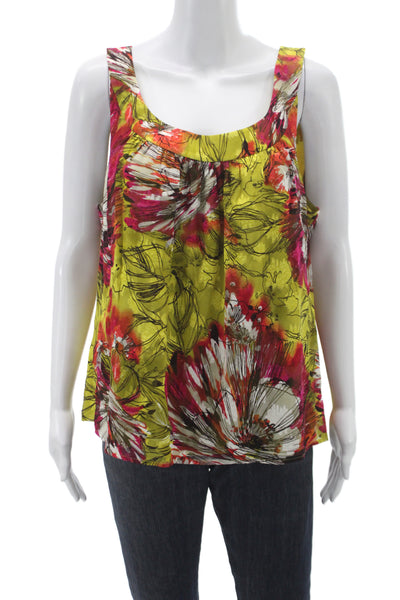 St. John Womens Silk Floral Camisole Green Sleeveless Scoop Neck Size S