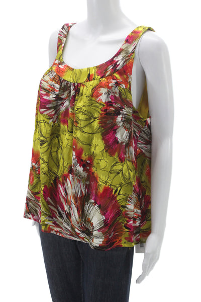 St. John Womens Silk Floral Camisole Green Sleeveless Scoop Neck Size S