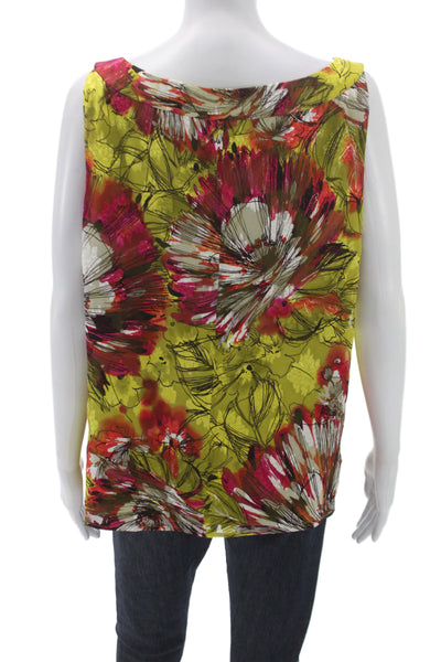 St. John Womens Silk Floral Camisole Green Sleeveless Scoop Neck Size S