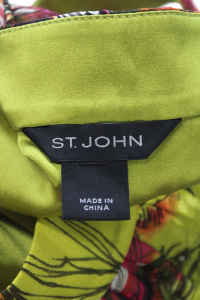 St. John Womens Silk Floral Camisole Green Sleeveless Scoop Neck Size S