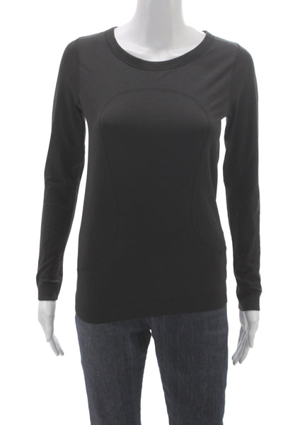 Lululemon Womens Textured Crew Neck Long Sleeve Active Top Black Size 4