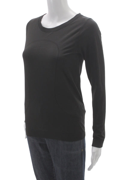 Lululemon Womens Textured Crew Neck Long Sleeve Active Top Black Size 4