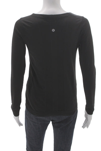 Lululemon Womens Textured Crew Neck Long Sleeve Active Top Black Size 4