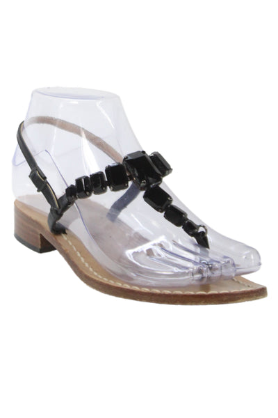 Amedeo Canfora Womens Crystal Embellished Thong Sandals Shoes Black Size 5