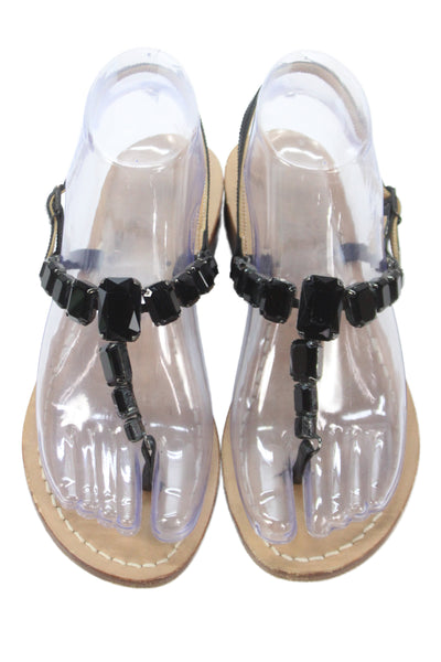 Amedeo Canfora Womens Crystal Embellished Thong Sandals Shoes Black Size 5