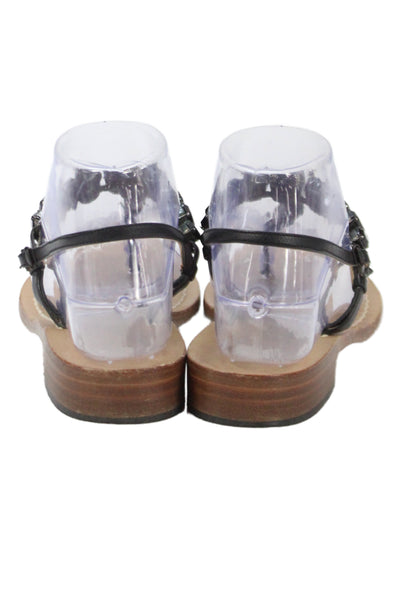 Amedeo Canfora Womens Crystal Embellished Thong Sandals Shoes Black Size 5