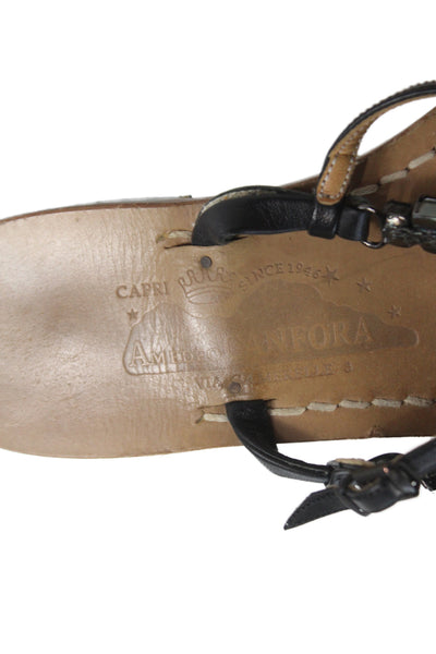 Amedeo Canfora Womens Crystal Embellished Thong Sandals Shoes Black Size 5