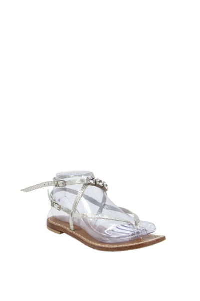 Emanuela Caruso Capri Womens Embossed Thong Sandals Shoes Silver Size 6