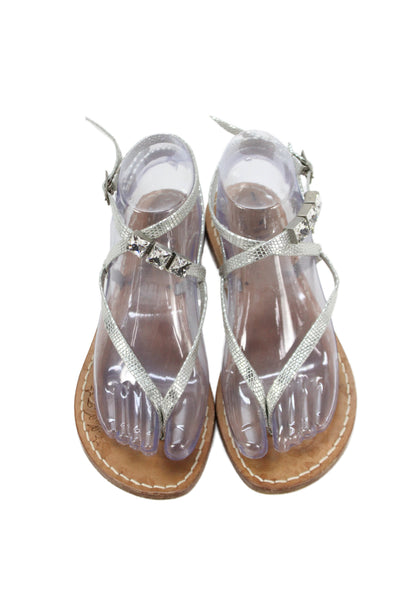 Emanuela Caruso Capri Womens Embossed Thong Sandals Shoes Silver Size 6