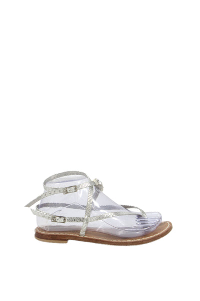 Emanuela Caruso Capri Womens Embossed Thong Sandals Shoes Silver Size 6
