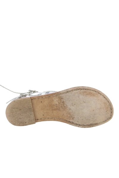 Emanuela Caruso Capri Womens Embossed Thong Sandals Shoes Silver Size 6