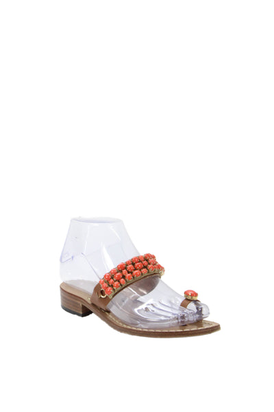 Amedeo Canfora Womens Crystal Embellished Slip On Sandals Shoes Orange Size 6