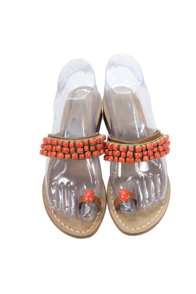 Amedeo Canfora Womens Crystal Embellished Slip On Sandals Shoes Orange Size 6