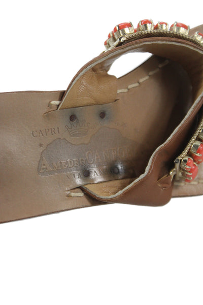 Amedeo Canfora Womens Crystal Embellished Slip On Sandals Shoes Orange Size 6