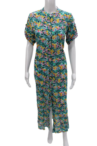 DVF Womens Maxi Dress Floral Multicolor Cotton Short Sleeve Size S